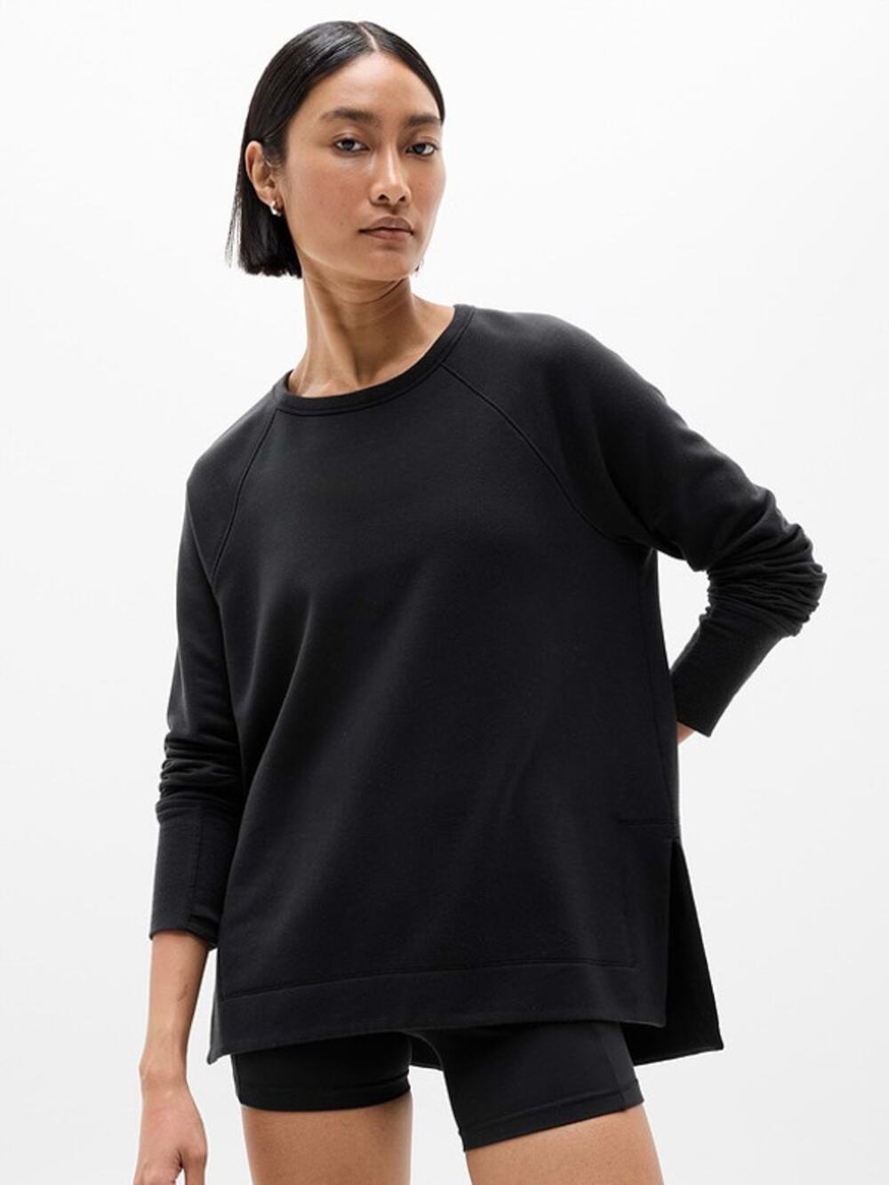 Athleta | Black Workout Athlesuire Coaster Luxe Recover Crewneck Side Slits